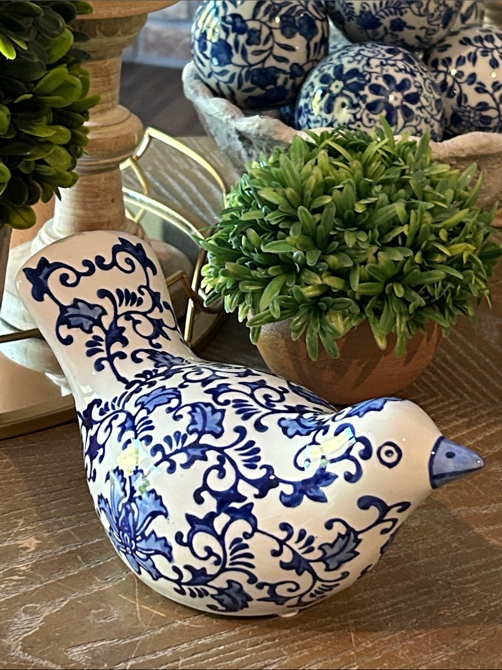 NEW! Shabby Chic Ceramic Blue & White Floral Ceramic Chinoiserie Love Song Bird - Picture 3 of 9